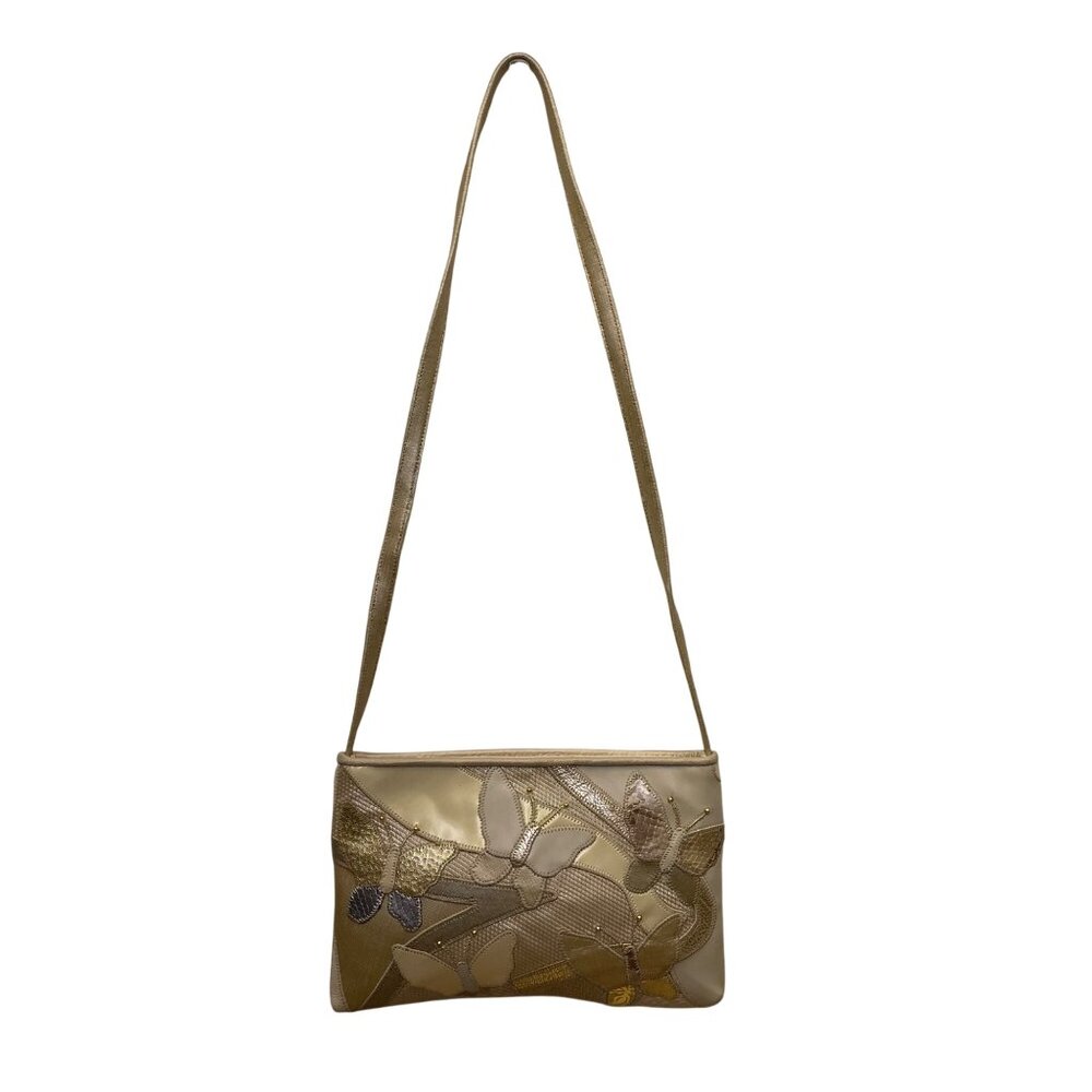 Sharif Women’s Gold Leather Butterfly Design Shoulder Clutch Size S